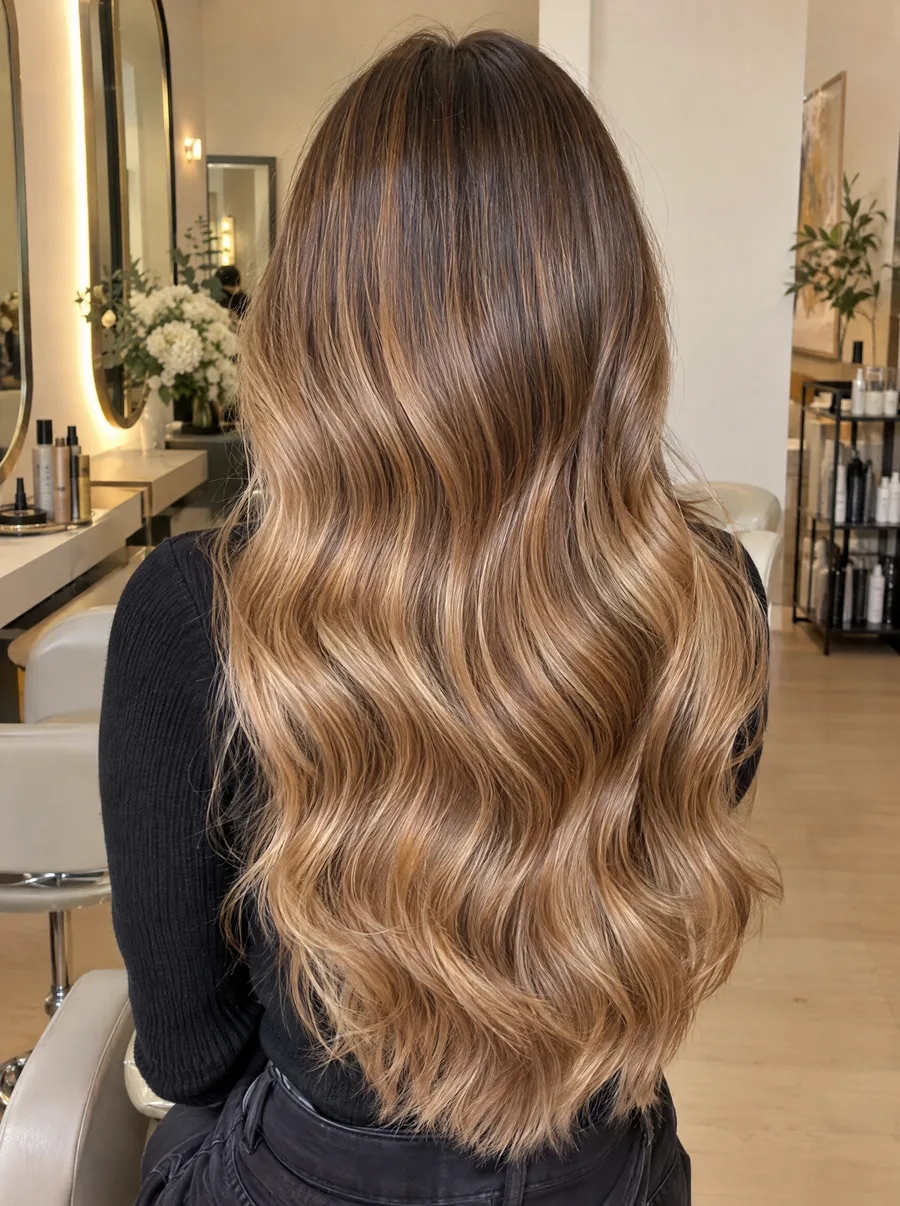 Sfeerbeeld: lang golvend haar met zachte balayage